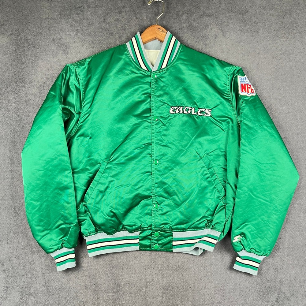 Vintage 80s 90s Philadelphia Eagles Starter Satin Bomber Jacket Kelly Green XL